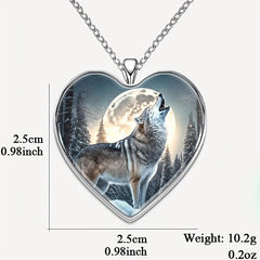 Wolf Moon Heart Necklace For Family Anniversary Gift