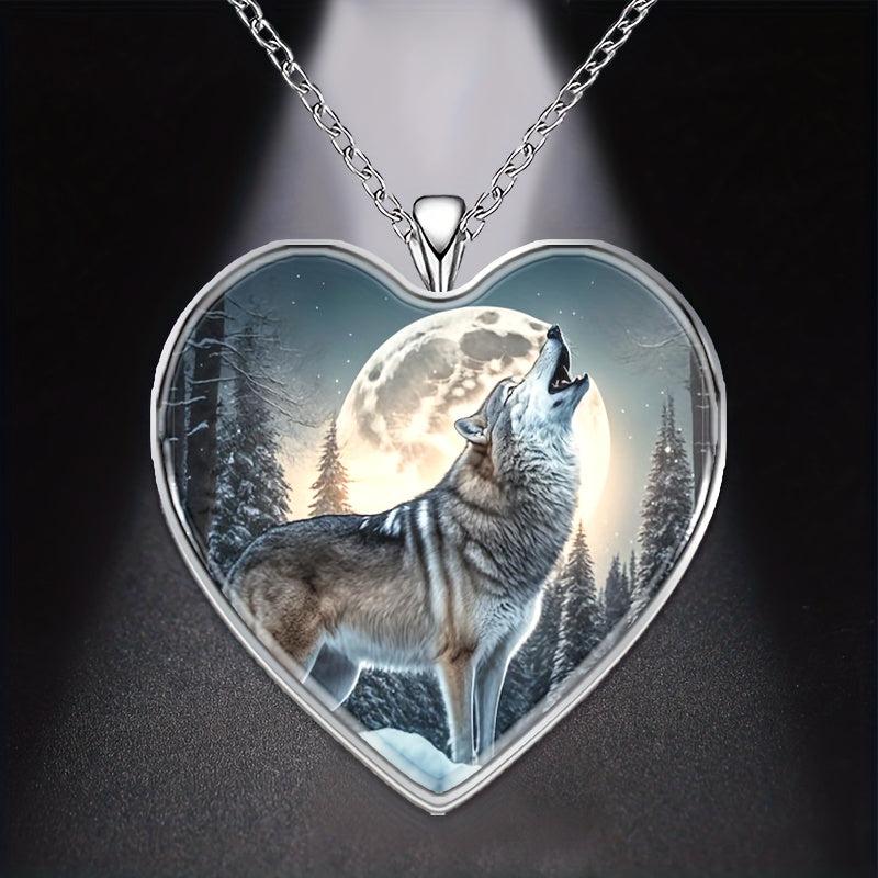 Wolf Moon Heart Necklace For Family Anniversary Gift