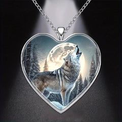 Wolf Moon Heart Necklace For Family Anniversary Gift
