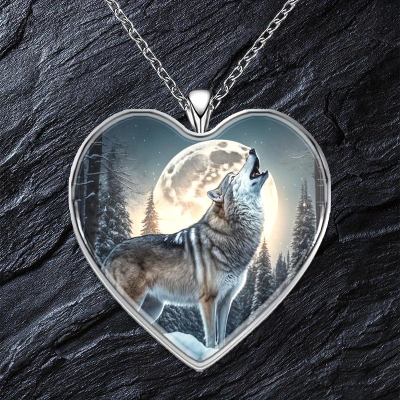 Wolf Moon Heart Necklace For Family Anniversary Gift