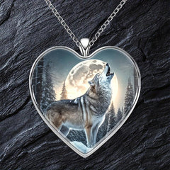 Wolf Moon Heart Necklace For Family Anniversary Gift