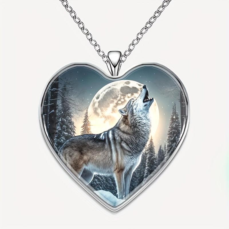 Wolf Moon Heart Necklace For Family Anniversary Gift