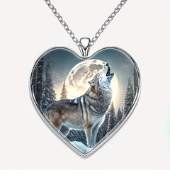 Wolf Moon Heart Necklace For Family Anniversary Gift