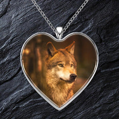Orange Wolf Heart Pendant Necklace Animal Print Accessory Halloween Gift