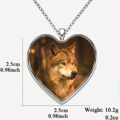 Orange Wolf Heart Pendant Necklace Animal Print Accessory Halloween Gift