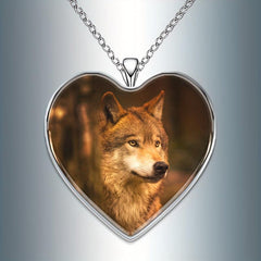 Orange Wolf Heart Pendant Necklace Animal Print Accessory Halloween Gift