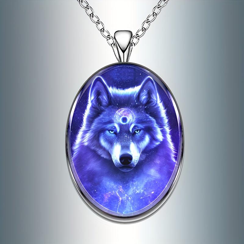 Retro Wolf Round Pendant Necklace Hip Hop Animal Necklace Men Women Anniversary