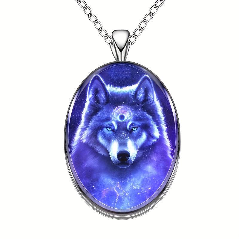 Retro Wolf Round Pendant Necklace Hip Hop Animal Necklace Men Women Anniversary