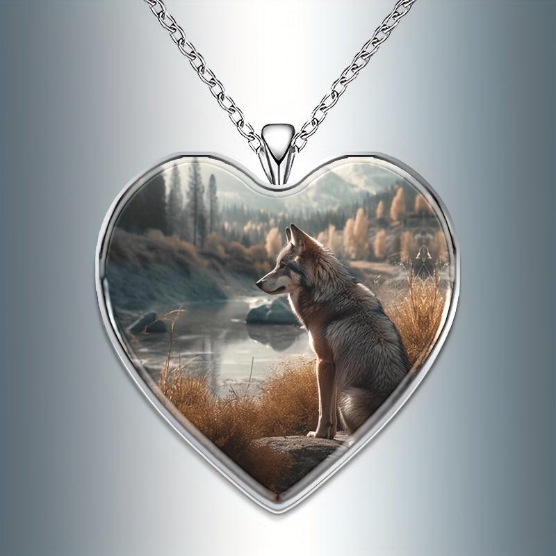 Wolf Mountain Heart Necklace for Men and Women Anniversary Gift