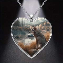 Wolf Mountain Heart Necklace for Men and Women Anniversary Gift