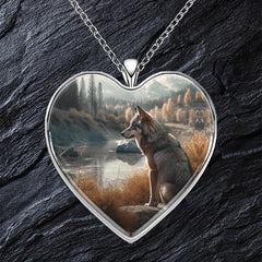 Wolf Mountain Heart Necklace for Men and Women Anniversary Gift