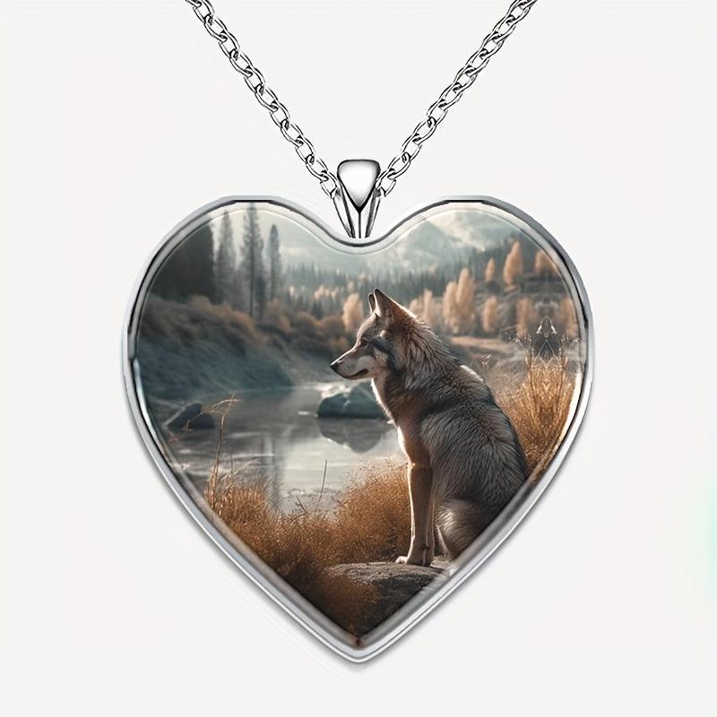 Wolf Mountain Heart Necklace for Men and Women Anniversary Gift