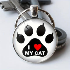 Animal Paw Print Keychain Glass Pendant Keyring Men Women Gift