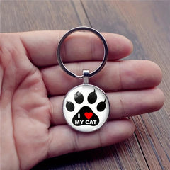 Animal Paw Print Keychain Glass Pendant Keyring Men Women Gift