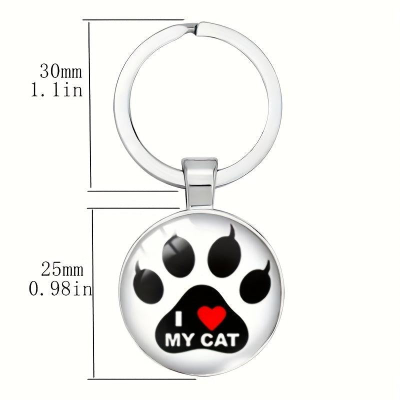 Animal Paw Print Keychain Glass Pendant Keyring Men Women Gift