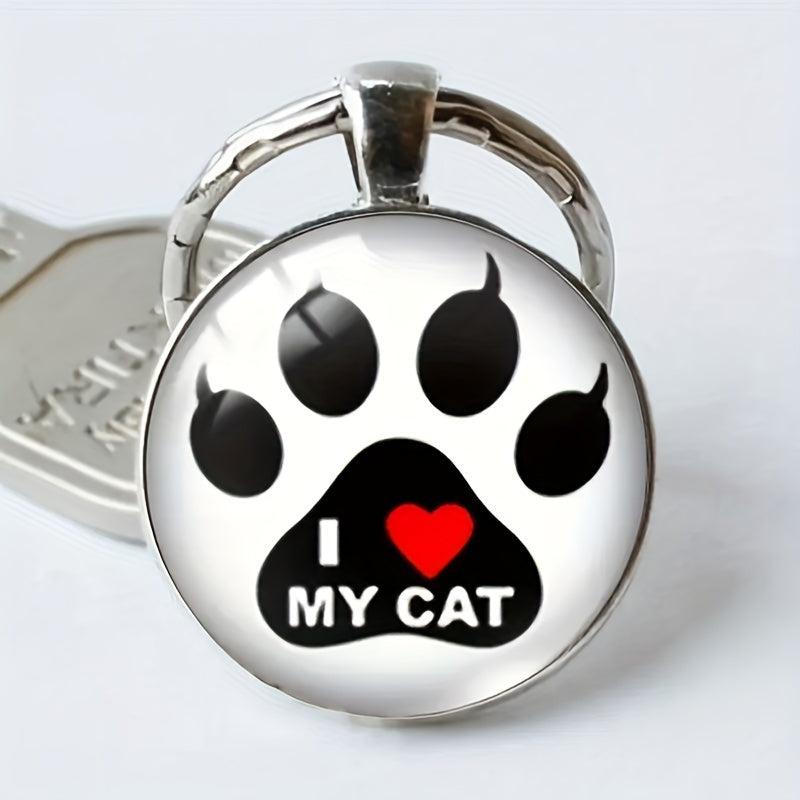 Animal Paw Print Keychain Glass Pendant Keyring Men Women Gift