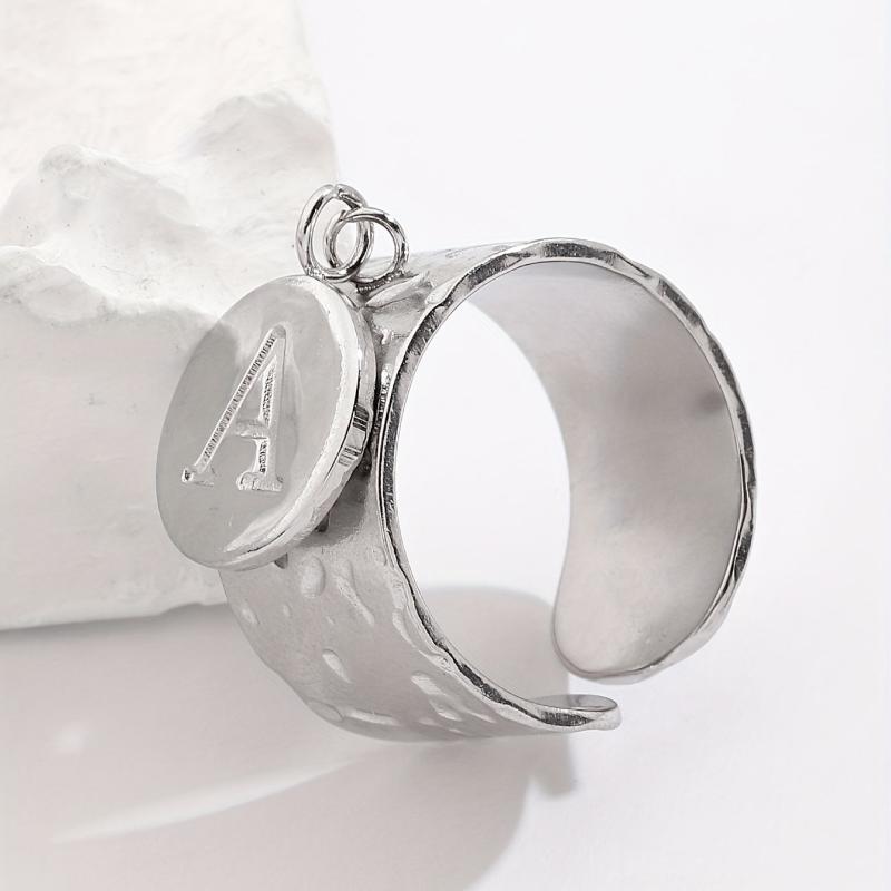 Steel Letter A Pendant Adjustable Open Ring Halloween Party Jewelry
