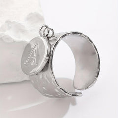 Steel Letter A Pendant Adjustable Open Ring Halloween Party Jewelry