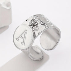 Steel Letter A Pendant Adjustable Open Ring Halloween Party Jewelry
