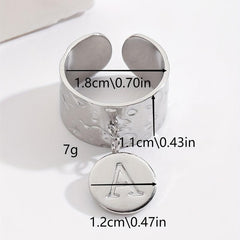 Steel Letter A Pendant Adjustable Open Ring Halloween Party Jewelry