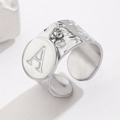 Steel Letter A Pendant Adjustable Open Ring Halloween Party Jewelry