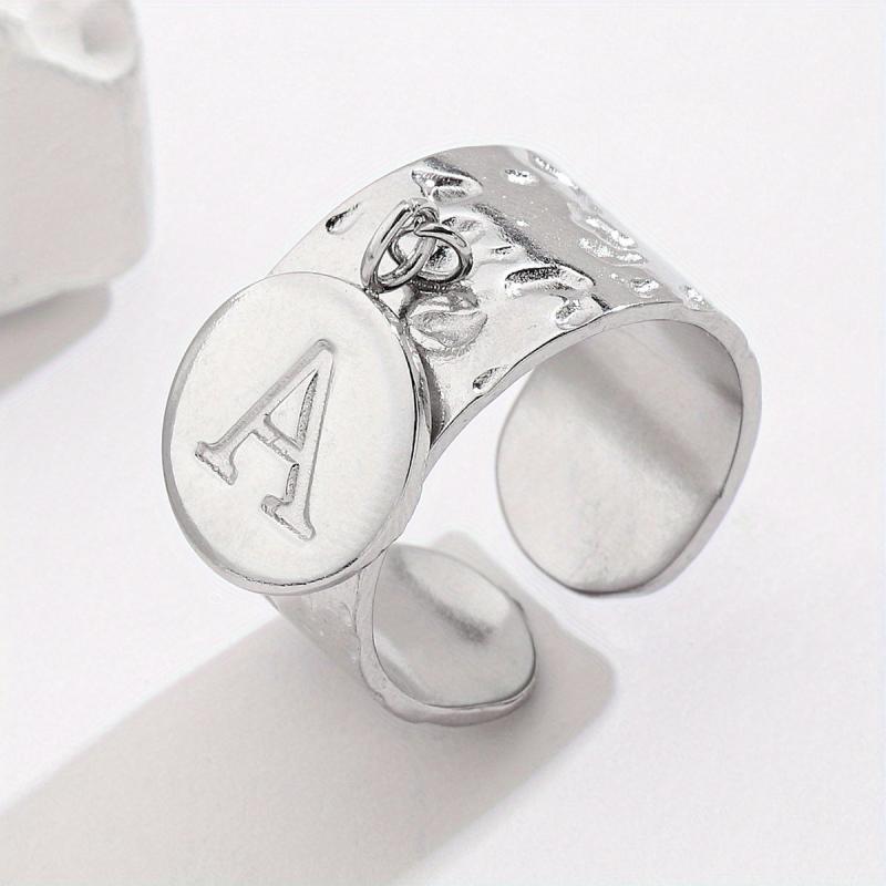 Steel Letter A Pendant Adjustable Open Ring Halloween Party Jewelry