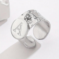 Steel Letter A Pendant Adjustable Open Ring Halloween Party Jewelry