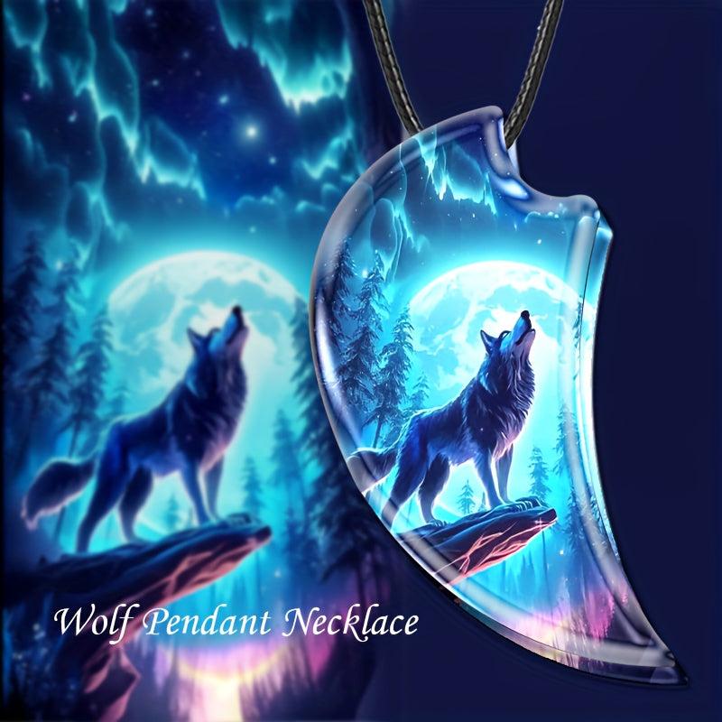 Retro Animal Wolf Resin Pendant Necklace Party Jewelry Gift