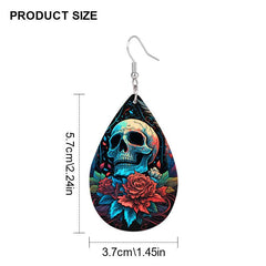 Skull Flower Teardrop Earrings Ethnic Hip Hop Style PU Leather Jewelry
