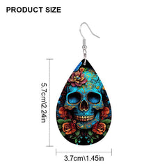 Skull Flower Teardrop Earrings Ethnic Hip Hop Style PU Leather Jewelry
