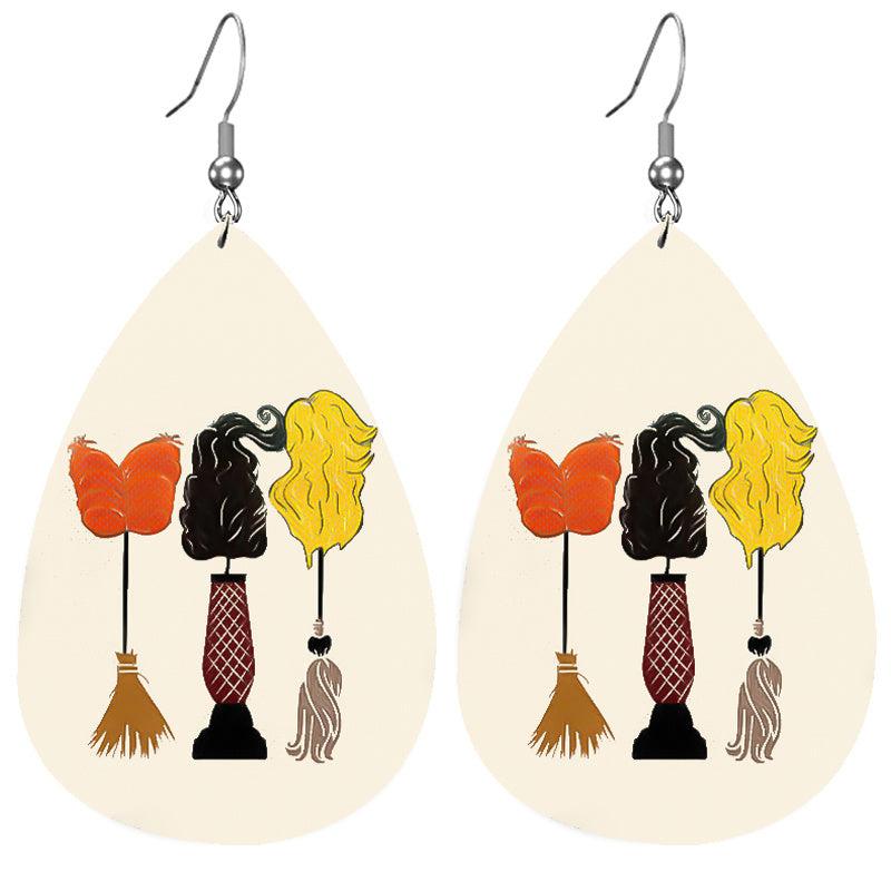 Halloween Faux Leather Teardrop Earrings Lightweight For Women Girls