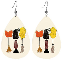 Halloween Faux Leather Teardrop Earrings Lightweight For Women Girls
