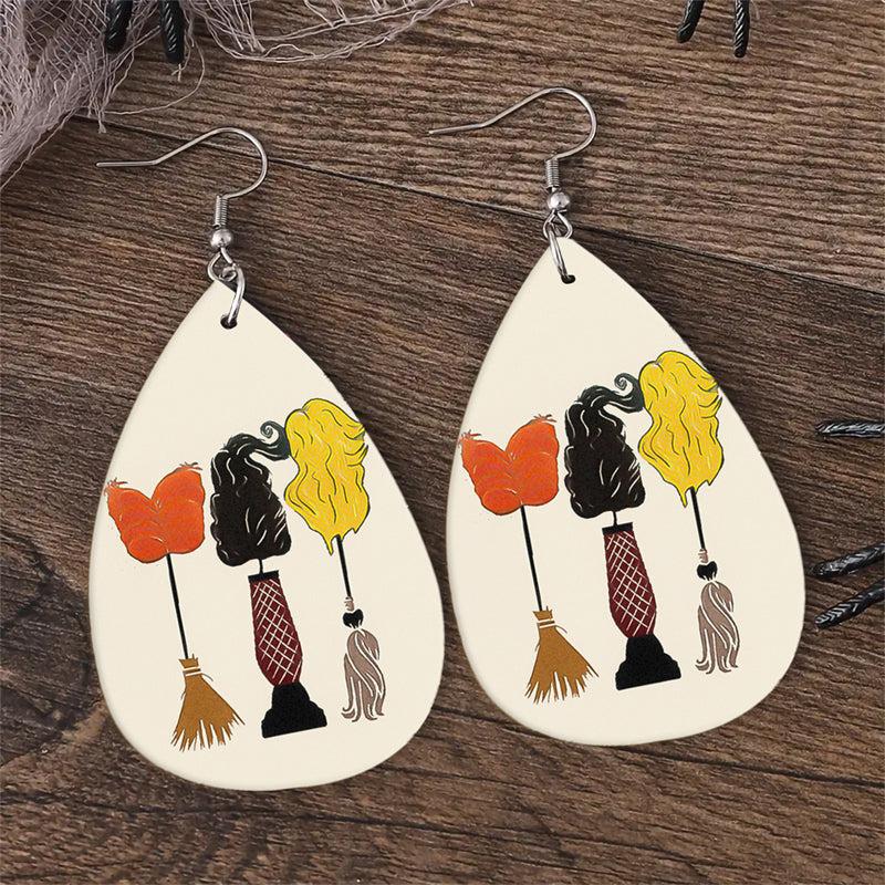 Halloween Faux Leather Teardrop Earrings Lightweight For Women Girls