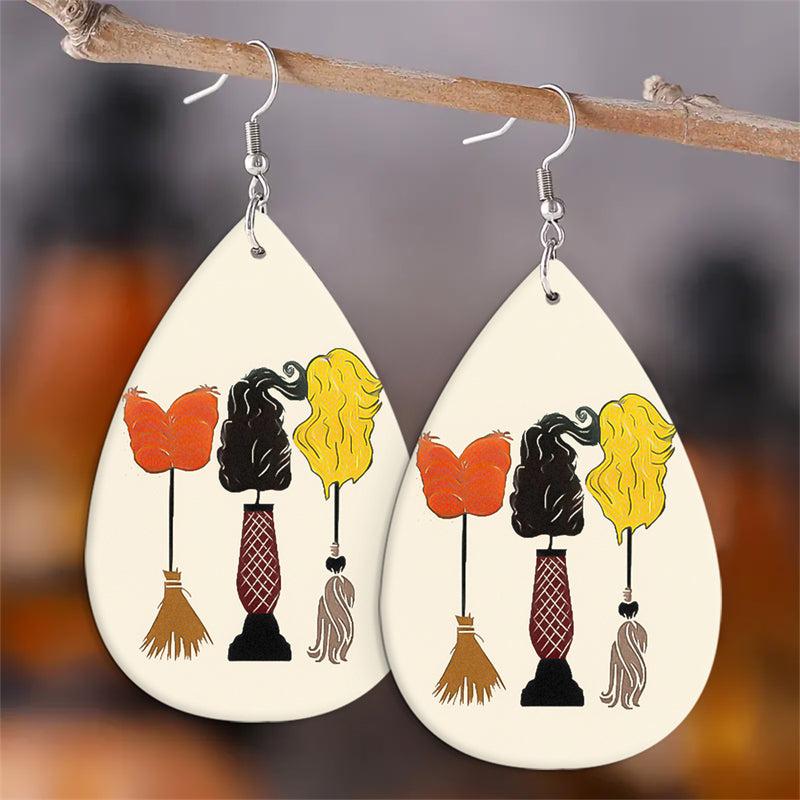 Halloween Faux Leather Teardrop Earrings Lightweight For Women Girls