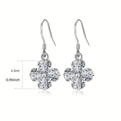 Zircon Four Leaf Drop Earrings Silvery Plated