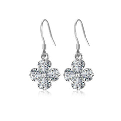 Zircon Four Leaf Drop Earrings Silvery Plated