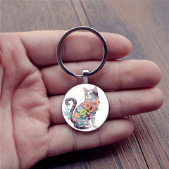 Cat Flower Pattern Keychain Toy Halloween Gift for Family Girls Teens