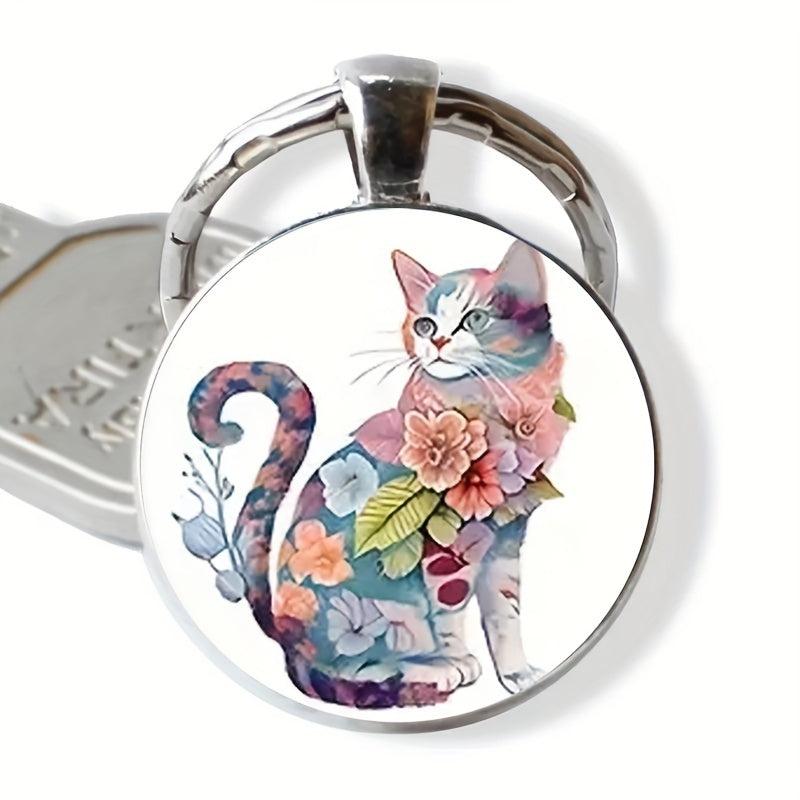Cat Flower Pattern Keychain Toy Halloween Gift for Family Girls Teens