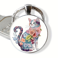 Cat Flower Pattern Keychain Toy Halloween Gift for Family Girls Teens