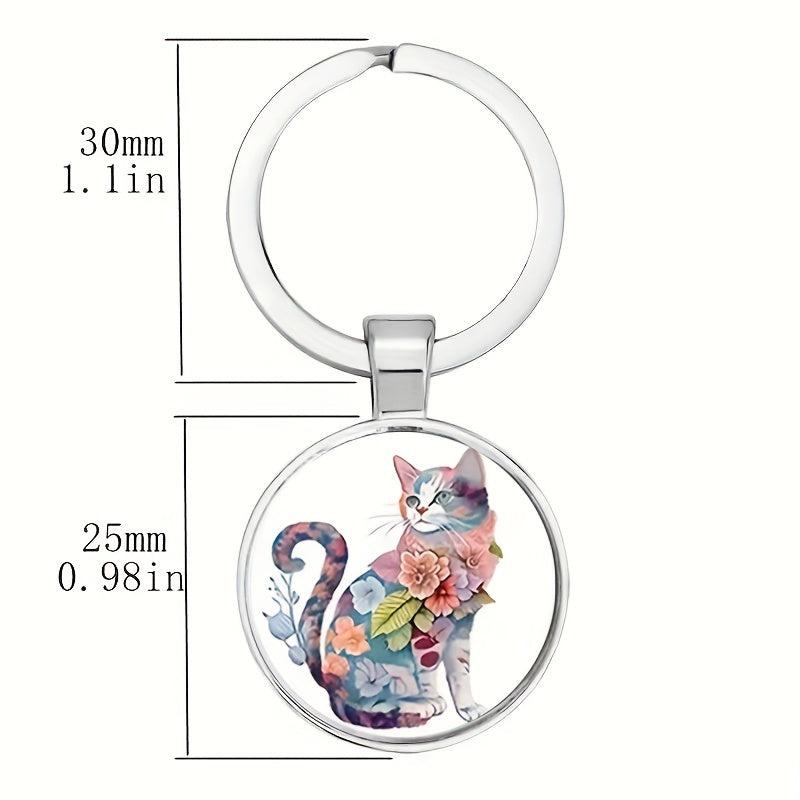 Cat Flower Pattern Keychain Toy Halloween Gift for Family Girls Teens