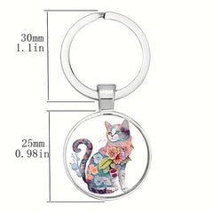 Cat Flower Pattern Keychain Toy Halloween Gift for Family Girls Teens