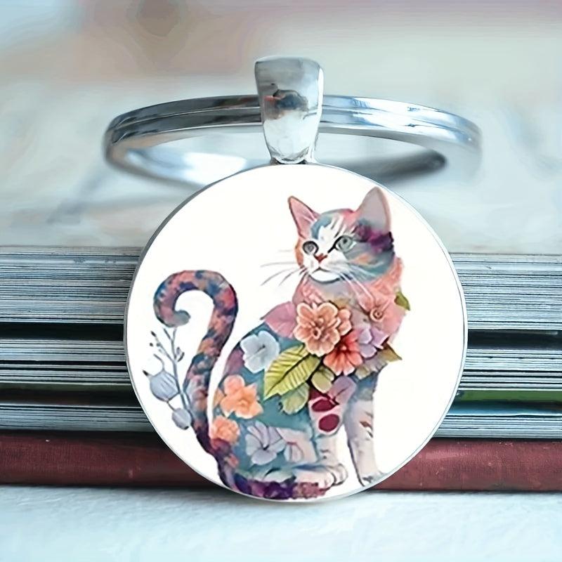Cat Flower Pattern Keychain Toy Halloween Gift for Family Girls Teens
