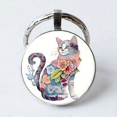 Cat Flower Pattern Keychain Toy Halloween Gift for Family Girls Teens