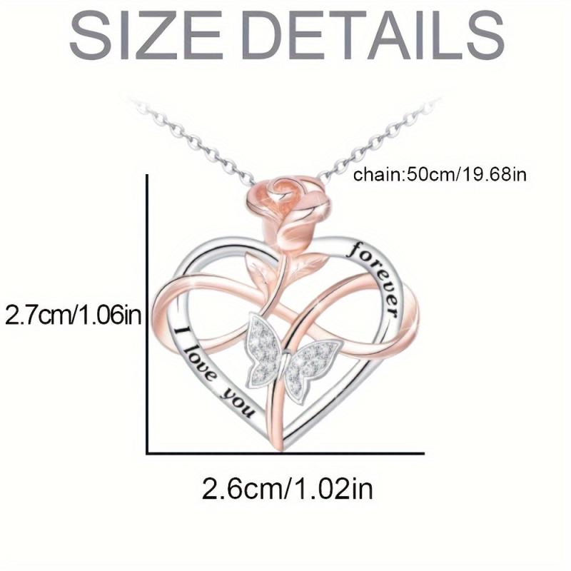 Heart Rose Necklace Valentines Mother's Butterfly Jewelry