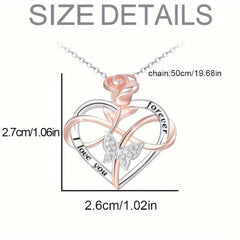 Heart Rose Necklace Valentines Mother's Butterfly Jewelry