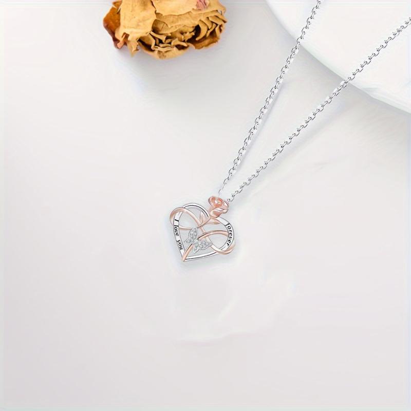Heart Rose Necklace Valentines Mother's Butterfly Jewelry