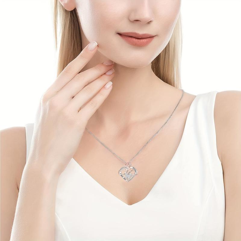 Heart Rose Necklace Valentines Mother's Butterfly Jewelry