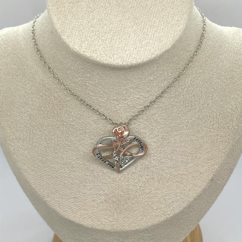 Heart Rose Necklace Valentines Mother's Butterfly Jewelry