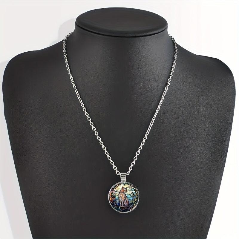Round Cat Crystal Beads Pendant Necklace For Men And Women