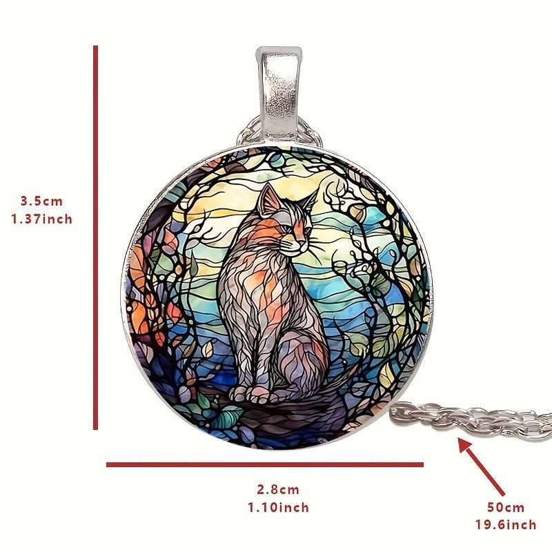 Round Cat Crystal Beads Pendant Necklace For Men And Women